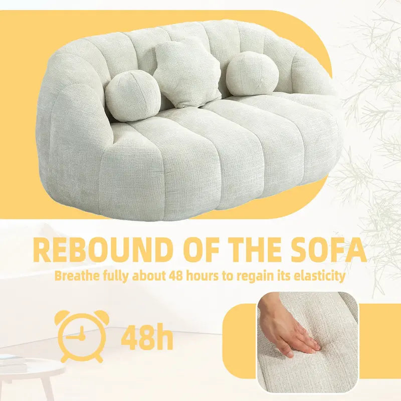 Weißer Chenille-Loungesessel (63,78 Zoll) mit hochdichtem Schaumstoff