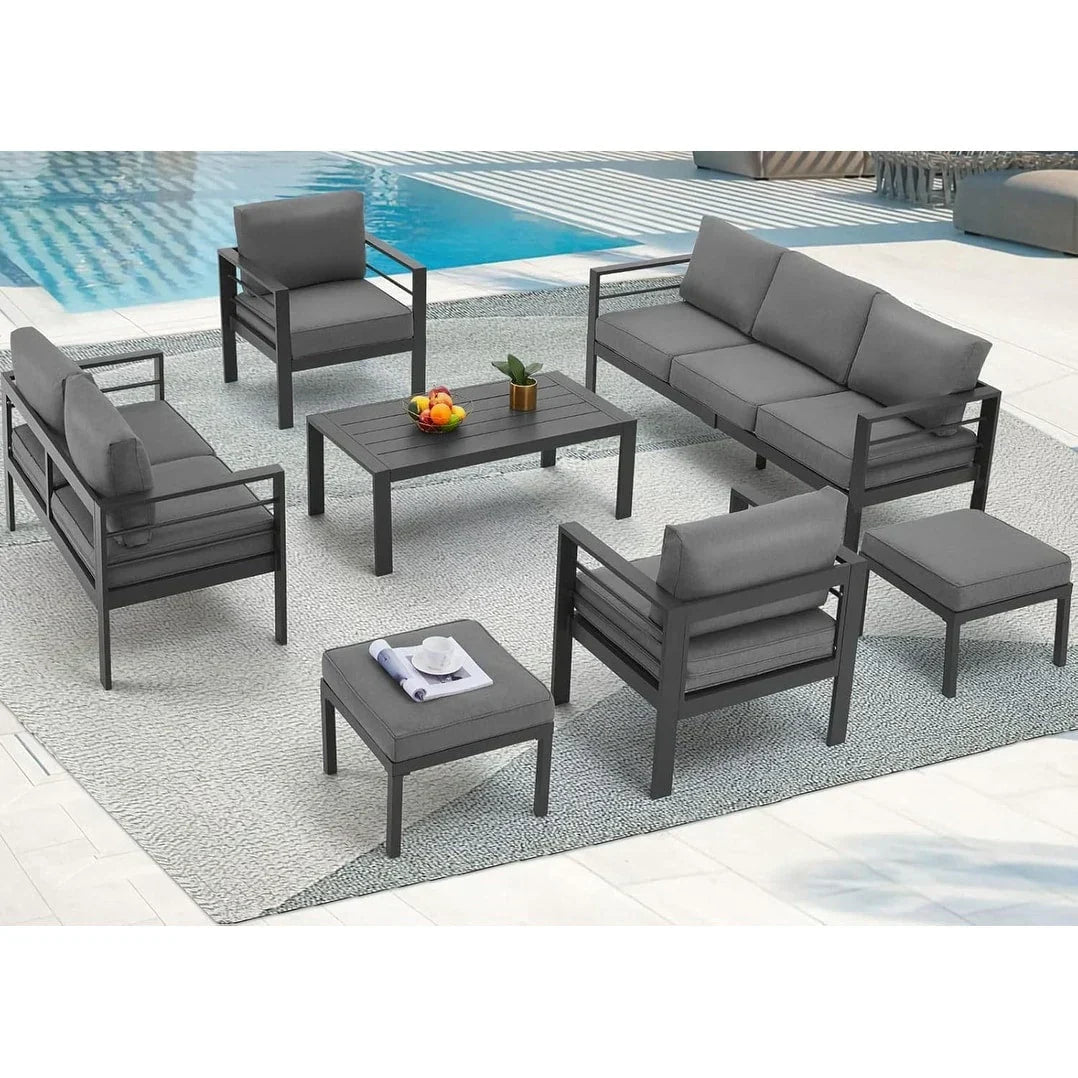 AECOJOY 7-teiliges Aluminium-Terrassenmöbel-Set Outdoor-Gesprächsgarnitur