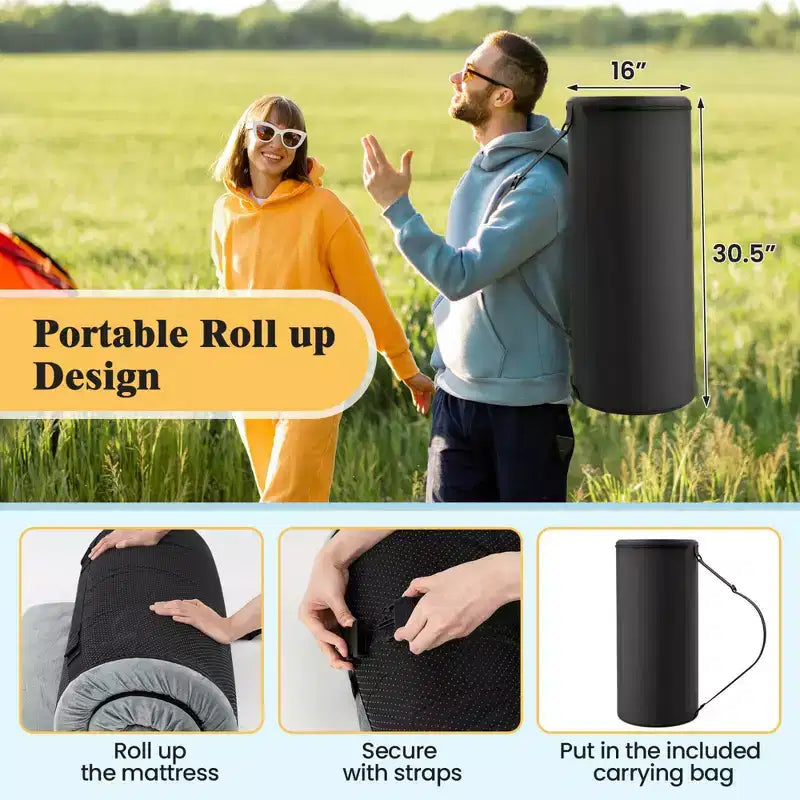 Costway Memory Foam Campingmatratze mit rutschfester Unterseite, Reisetasche für Outdoor-Schlaf Grau/Blau