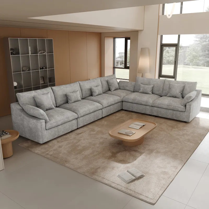 Großes Ecksofa aus Leinen für das Wohnzimmer-Set