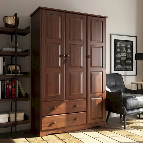 3-türiger Kleiderschrank – Weiß/Mokka/Java – Massivholz