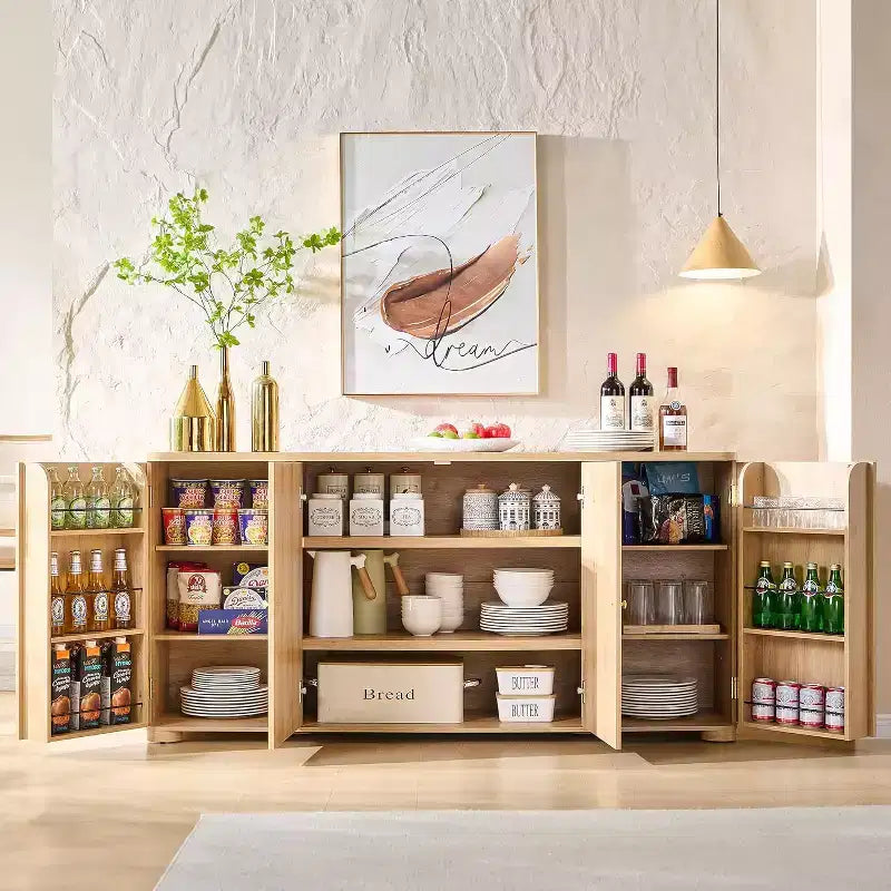 Küchenbuffet Anrichte mit 4 Türen und Regalen, modernes großes Sideboard Buffet Aufbewahrungsschrank, 66 Kaffeebar-Aufbewahrungsschrank