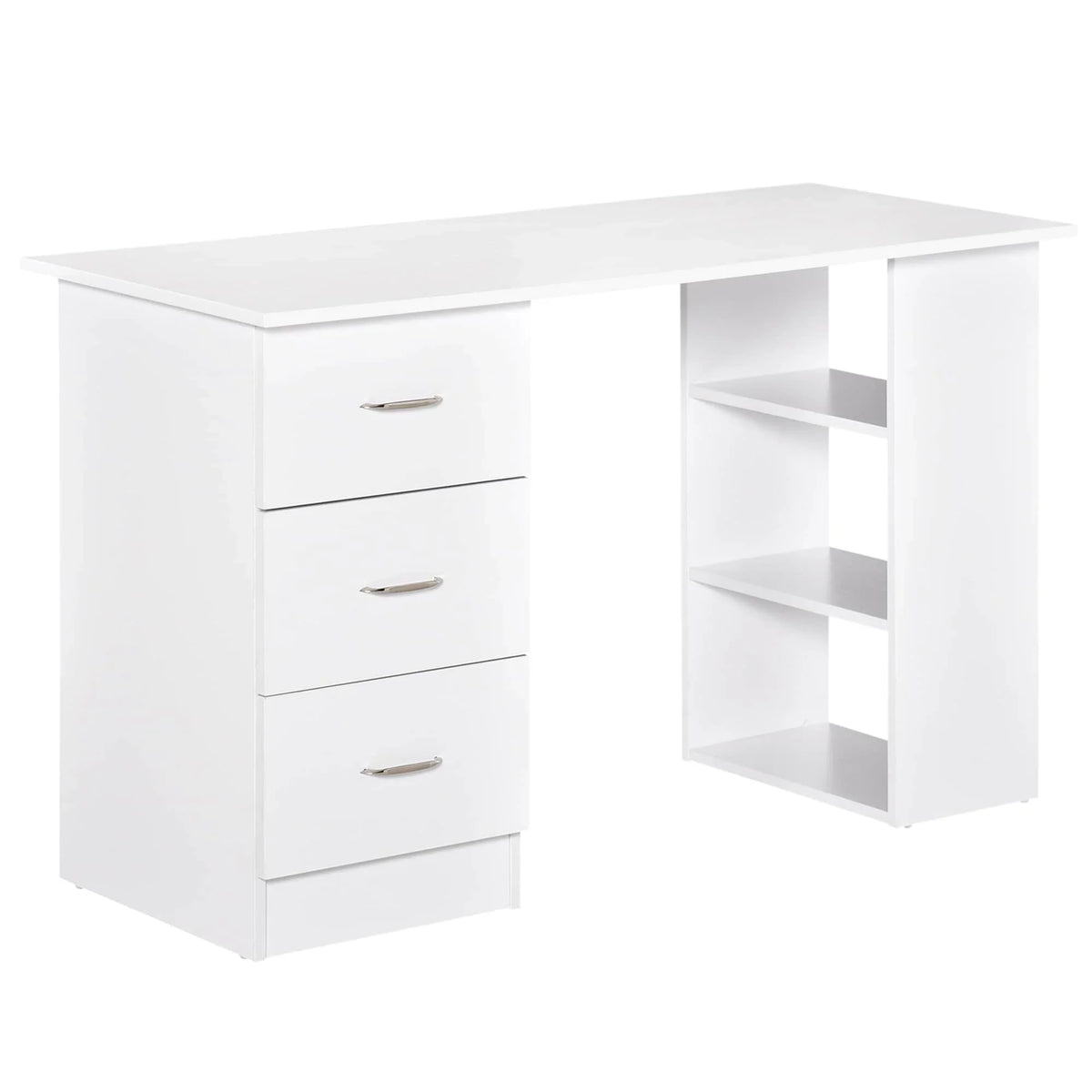 HOMCOM 47 Moderner Home-Office Computertisch Regal Kombination Schreibtisch Arbeitstisch mit 3 Schubladen und Ablagefach - Weiß