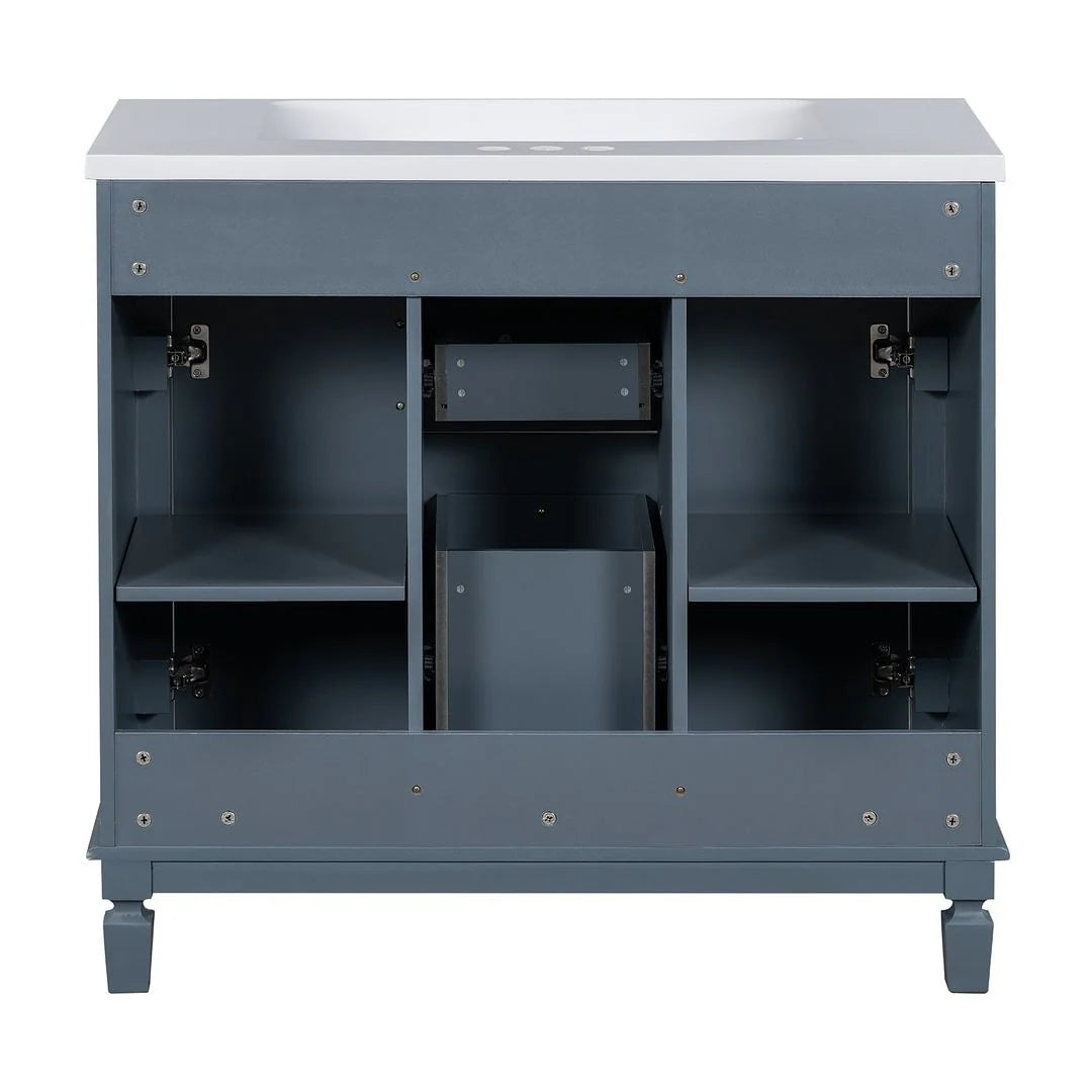Moderner 36'' Badschrank mit Aufsatzwaschbecken und Spiegelschrank, 2 Türen und 2 Schubladen