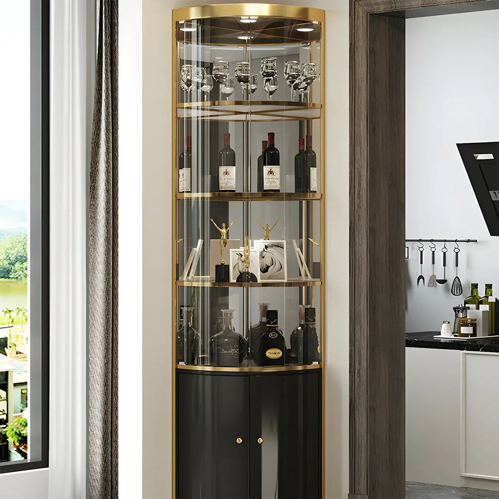 Glam Glossy Glas Gold Metall Abgerundete Display-Eckvitrine