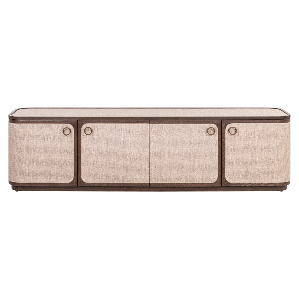 TV-Schrank mit 4 Türen, Leinen & Dunkelbraun Eiche