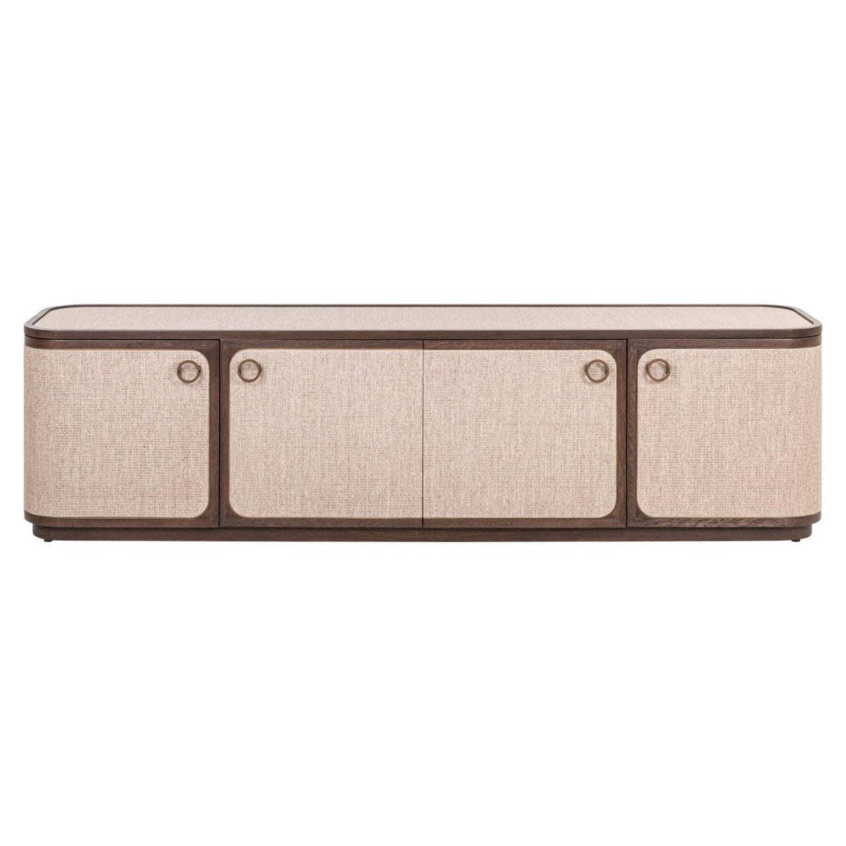 TV-Schrank mit 4 Türen, Leinen & Dunkelbraun Eiche