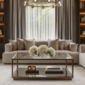 Couchtisch aus Bronze und Glas mit Spiegelablage