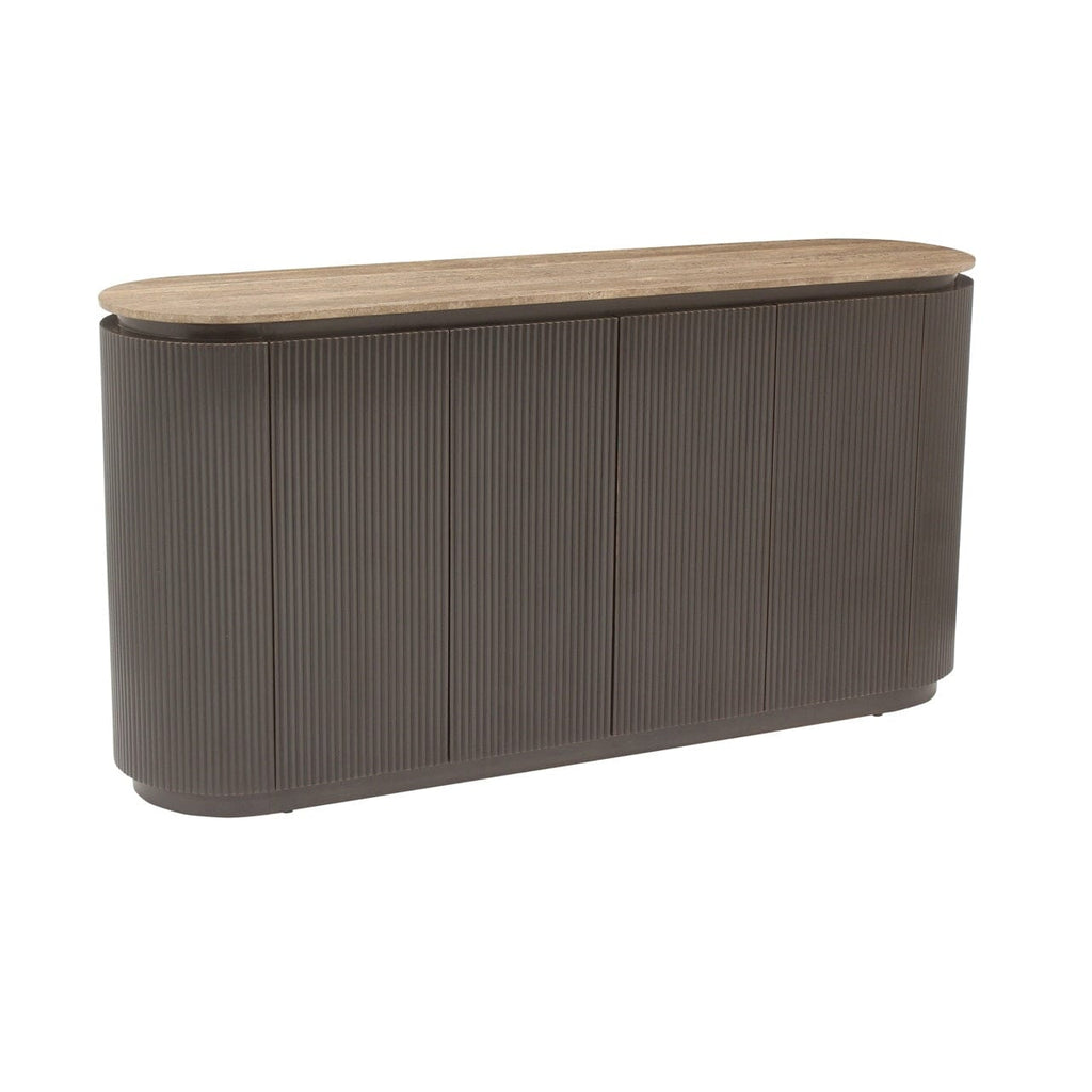 Braunes geripptes Sideboard mit Travertinplatte