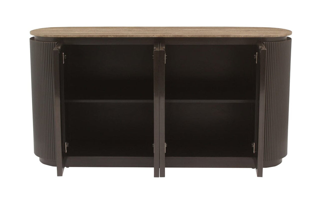Braunes geripptes Sideboard mit Travertinplatte