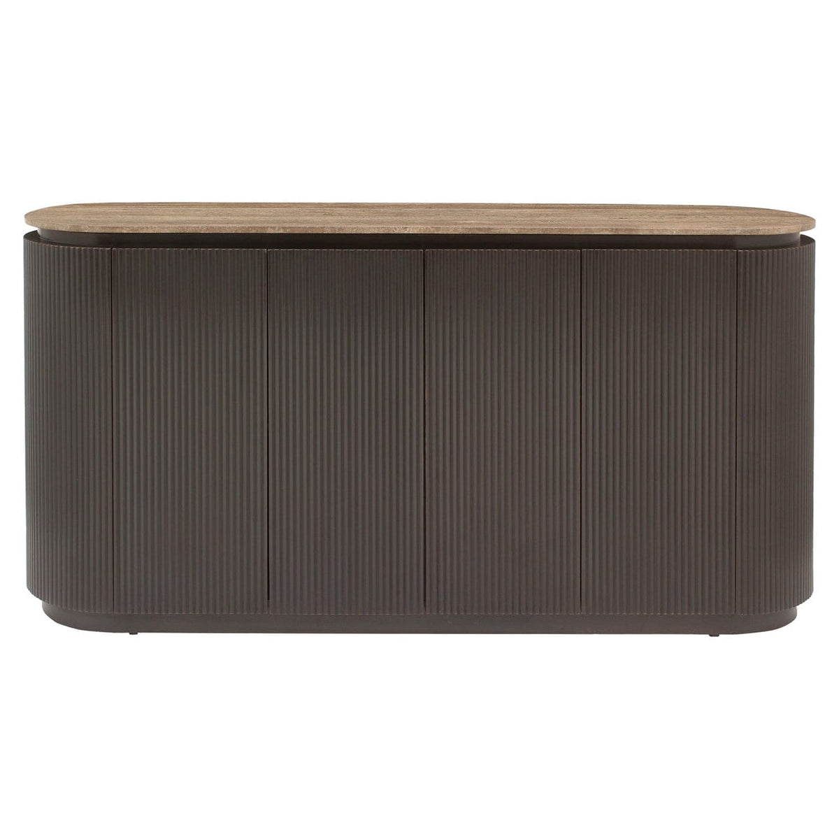 Braunes geripptes Sideboard mit Travertinplatte