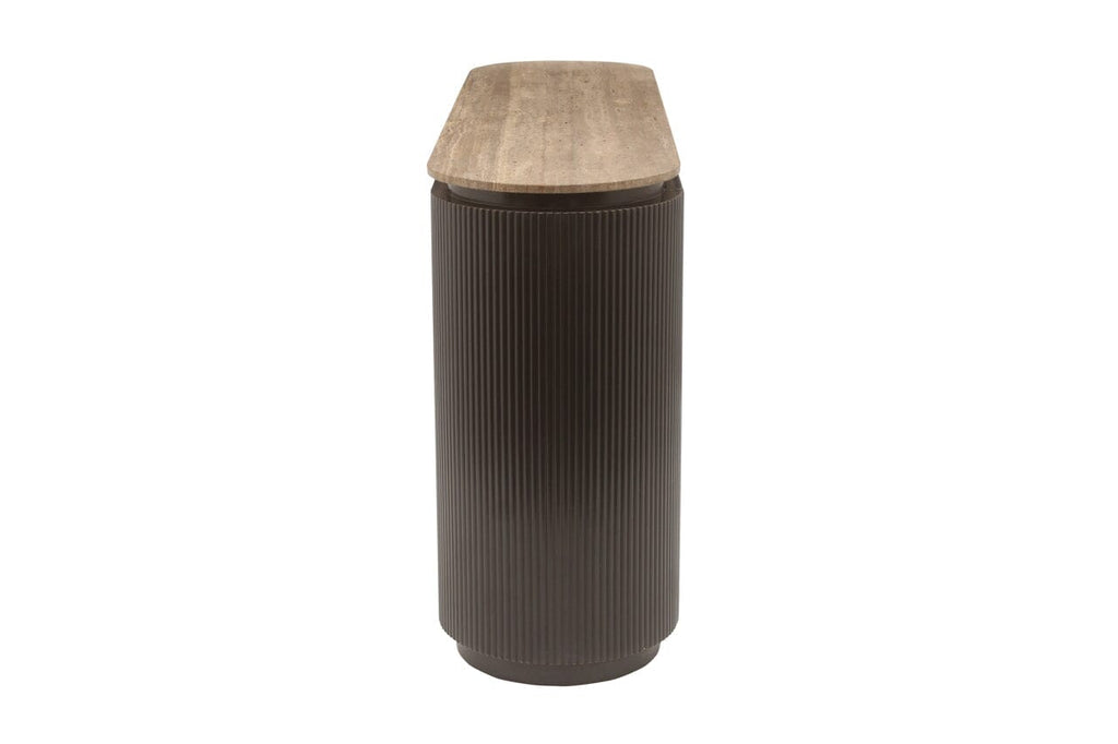 Braunes geripptes Sideboard mit Travertinplatte