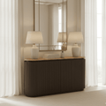 Braunes geripptes Sideboard mit Travertinplatte
