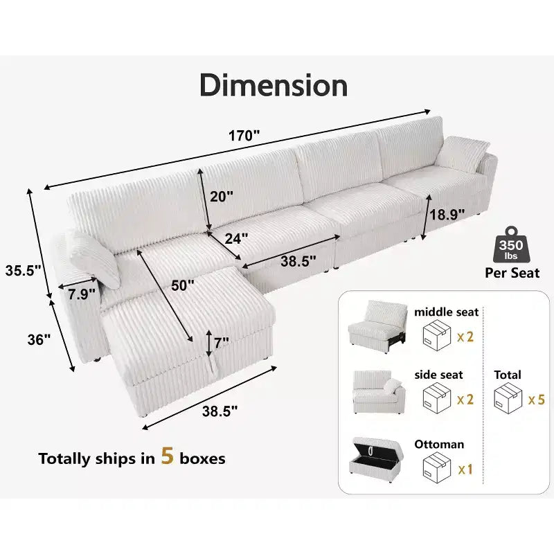Dyonery Modulares Cord-Ecksofa mit waschbaren Bezügen