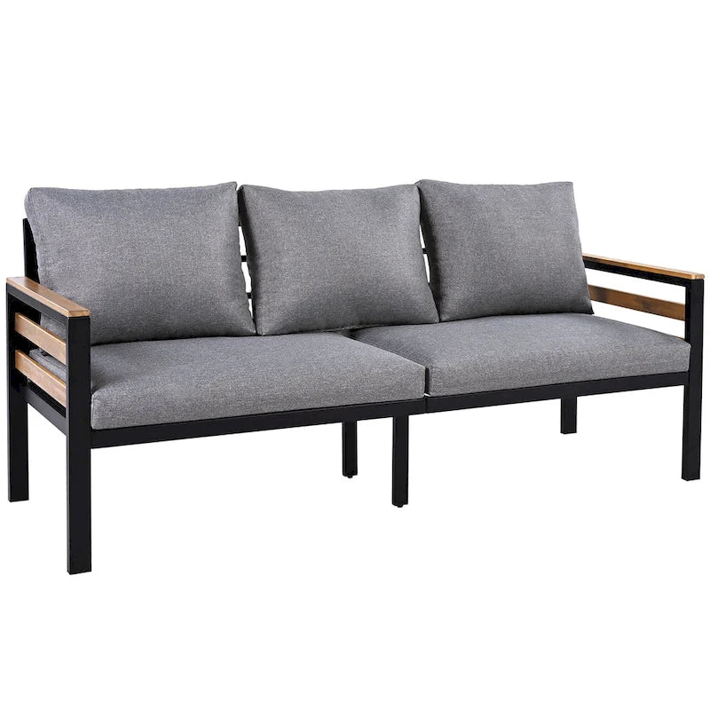4-teiliges Outdoor-Sofa-Set für 5 Personen mit Couchtisch aus Massivholz und abnehmbaren Kissen