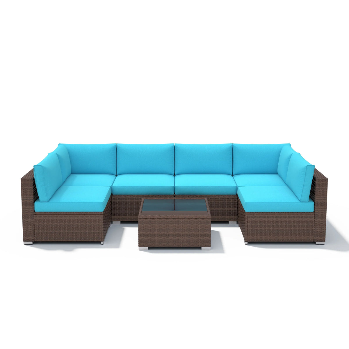 7-teiliges Outdoor-Sofa-Set aus Korbweide/Stahl mit Polstern