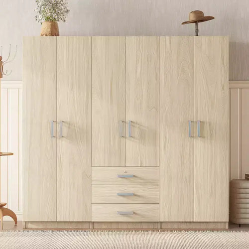 6-türiger Holz-Kleiderschrank mit Schubladen für das Schlafzimmer