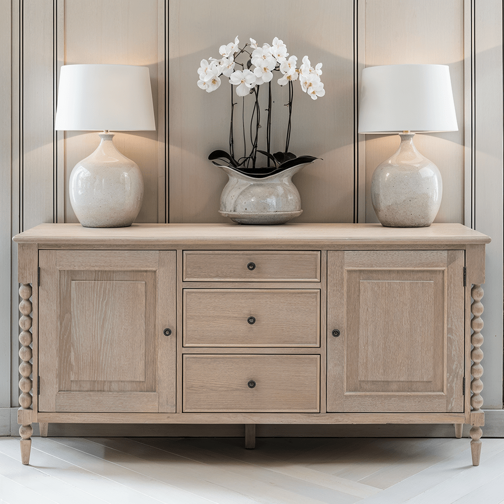 2-türiges Sideboard mit 3 Schubladen aus Eiche