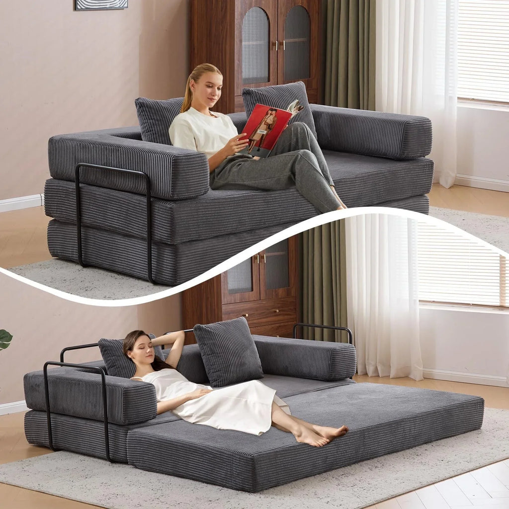 Umwandelbares Bodenschlafsofa mit Rückenkissen, Chenille-Gewebe für Wohnzimmer Schlafzimmer