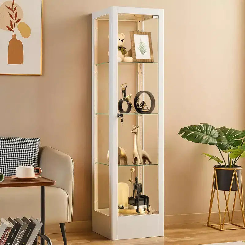 Bekrvio 4-stöckige Glasvitrine mit Schloss, 63 Vitrine mit Hartglastür und verstellbaren Einlegeböden