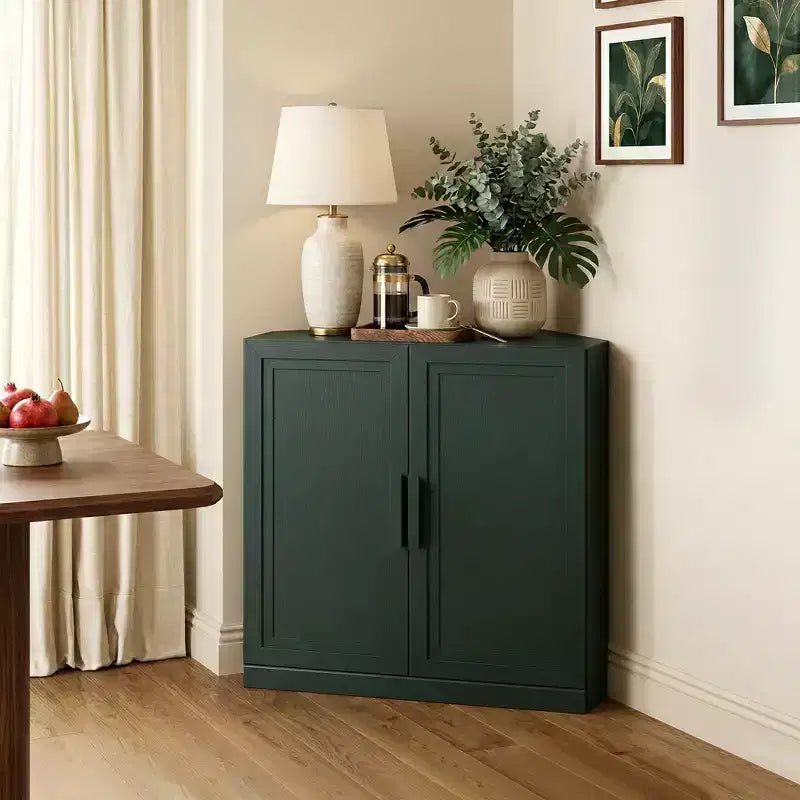 Dovelina Eckschrank mit verstellbaren Einlegeböden, Anrichte, Buffet, Weinschrank, Küchen- und Esszimmerschrank mit Holztüren – 31H x 31W, 36H x 31W