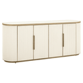 Cremefarbenes und goldfarbenes geriffeltes ovales Sideboard mit 4 Türen und Keramik-Marmorplatte