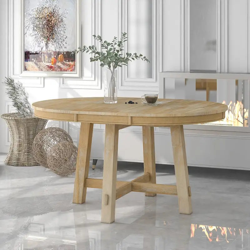 Runder ausziehbarer Esstisch im Landhausstil mit 16 Blättern Holzküchentisch