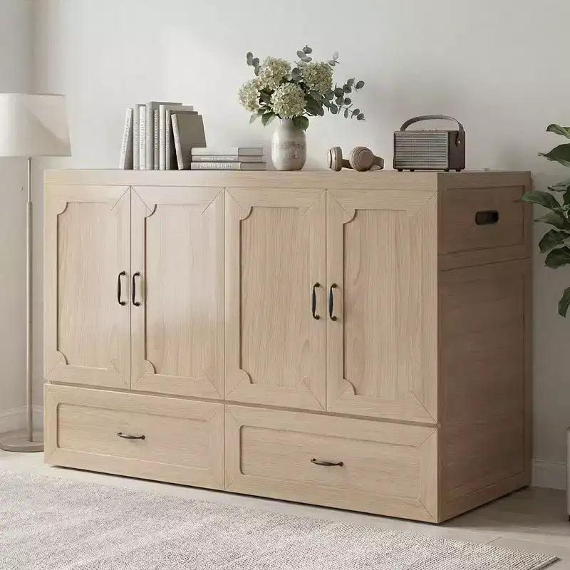 Mjkone Queen Size Wandelbares Murphy-Schrankbett mit USB-Ladefunktion, Schubladen, keine Matratze enthalten