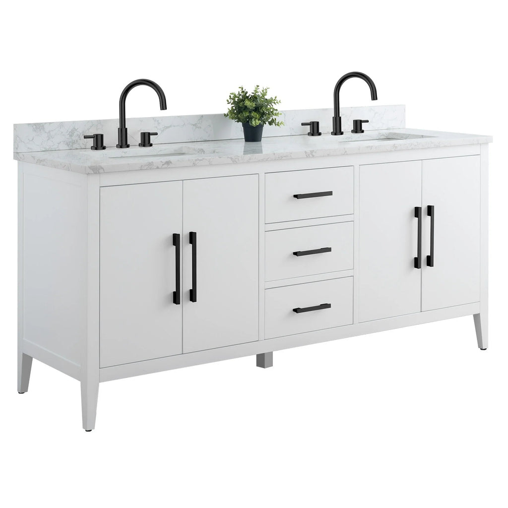 Vanity Art 72 Zoll Badezimmer-Waschtischunterschrank mit Doppelwaschbecken und Kunstmarmorplatte