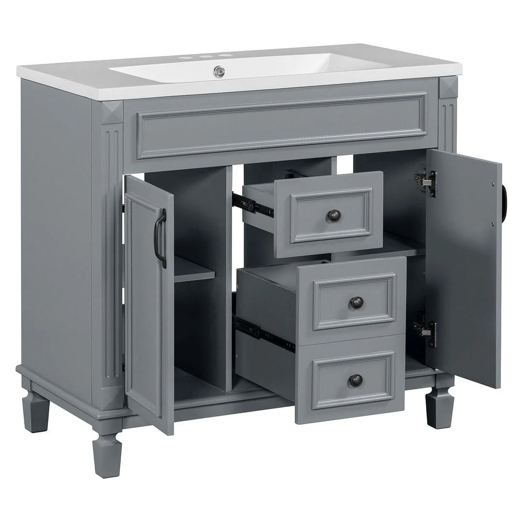 Moderner 36'' Badschrank mit Aufsatzwaschbecken und Spiegelschrank, 2 Türen und 2 Schubladen
