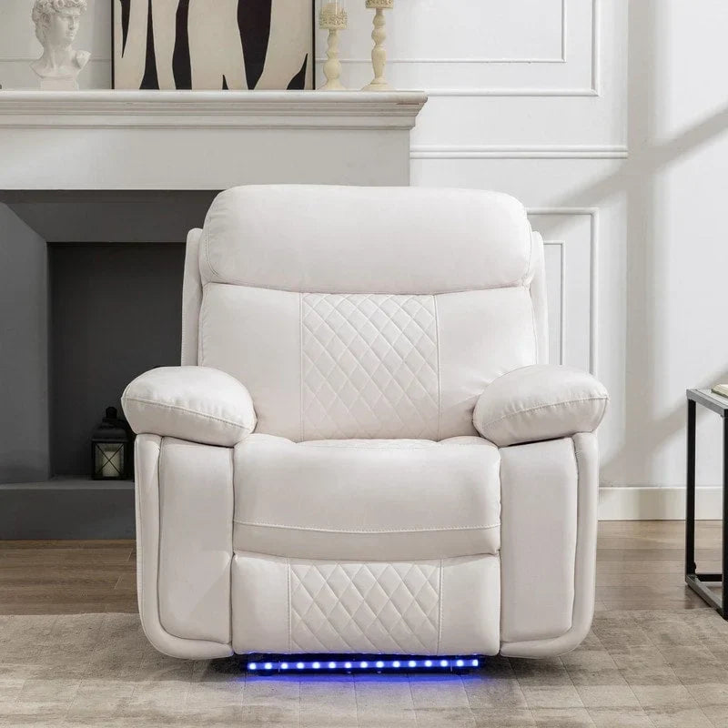 Elektrisches Liegesofa mit kabelloser Ladestation, Leselampe, LED-Beleuchtung für Wohnzimmer, Kunstleder, AC-/USB-Anschluss, Getränkehalter, Schwarz