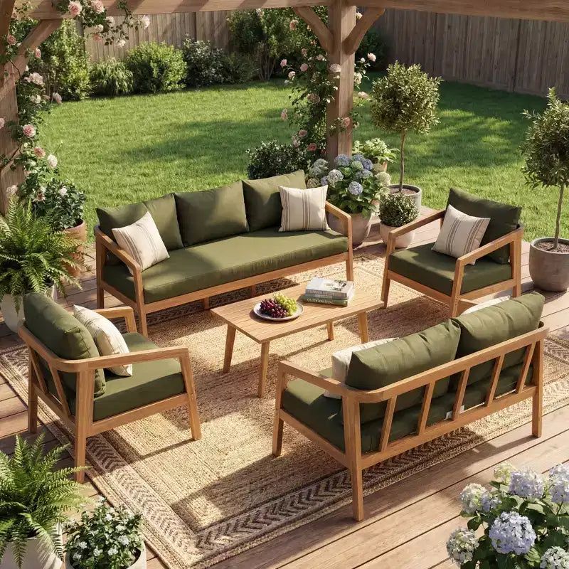 Christopher Knight Home Sunny Modernes 5-teiliges Akazien-Sitzgruppe mit rechteckigem Lattenrosttisch und 7 Sitzen