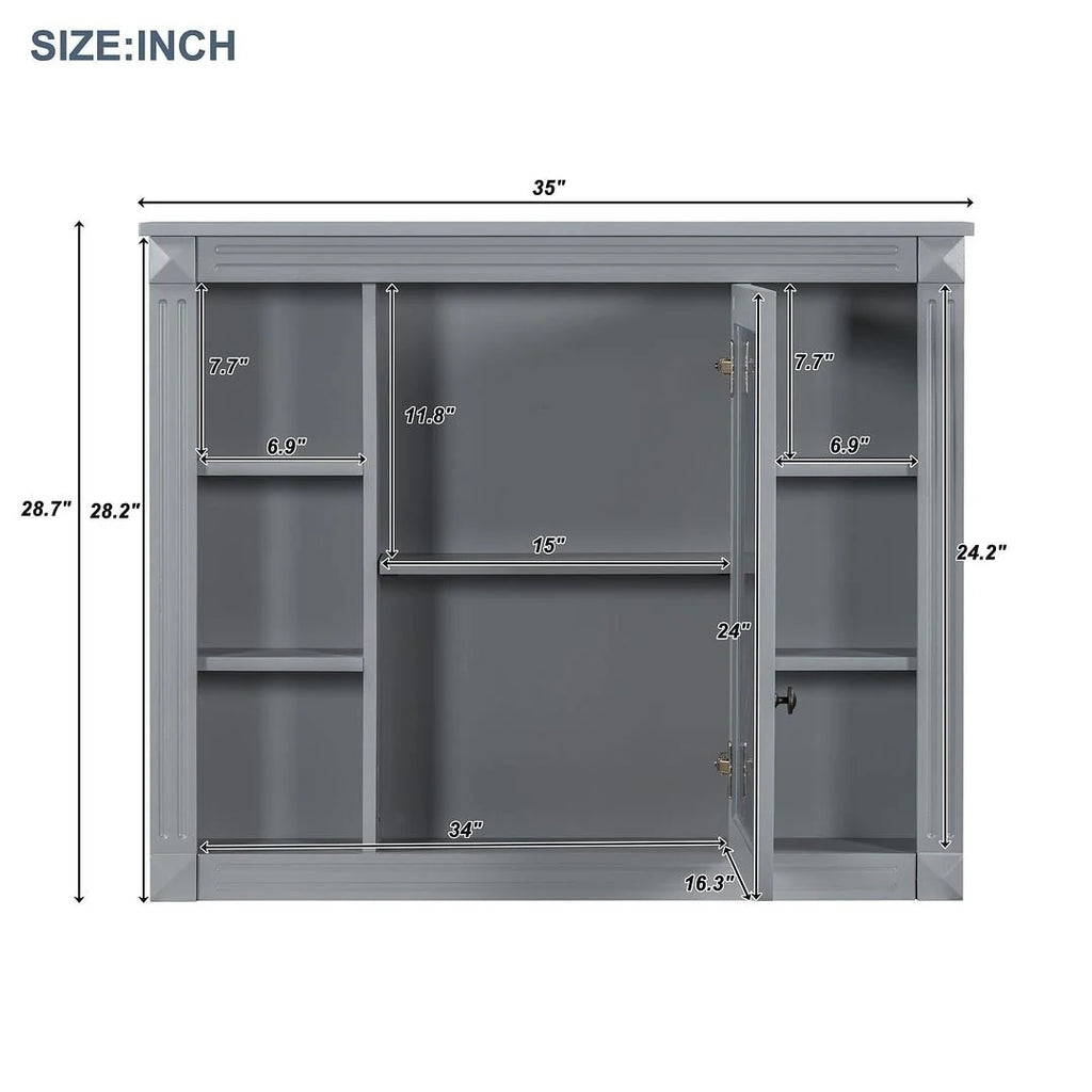 Moderner 36'' Badschrank mit Aufsatzwaschbecken und Spiegelschrank, 2 Türen und 2 Schubladen