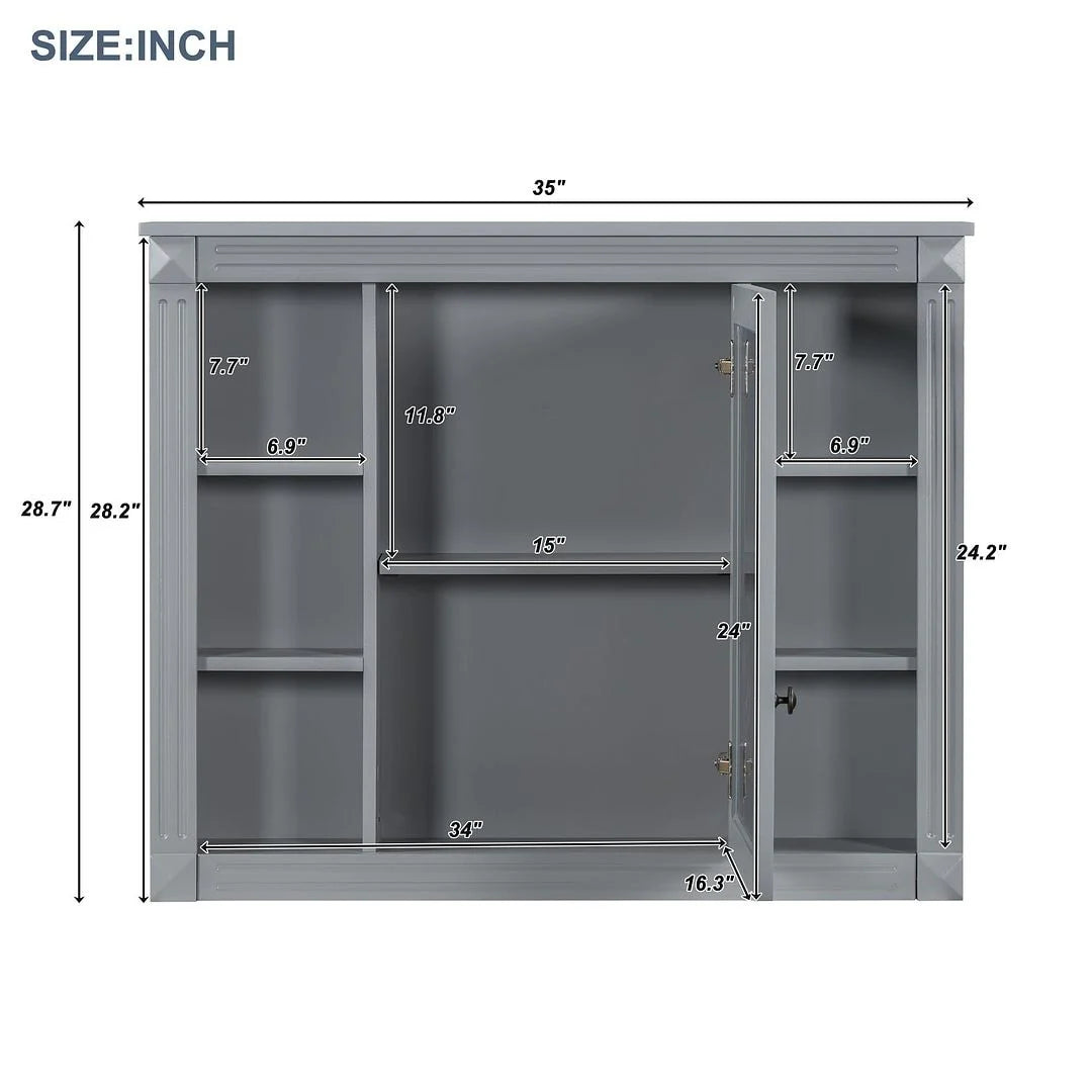 Moderner 36'' Badschrank mit Aufsatzwaschbecken und Spiegelschrank, 2 Türen und 2 Schubladen