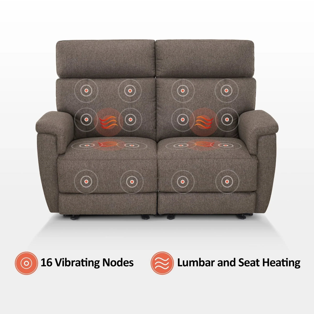 MCombo 60.2 Power Loveseat Relaxsofa mit Massage und zweifacher Heizung, verstellbarer Kopfstütze, USB- & Typ-C-Anschluss, Stoff