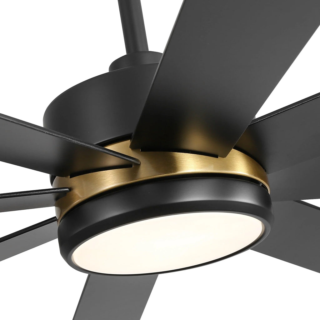 65-Zoll-LED-Deckenventilator mit 8 Flügeln, Licht und Fernbedienung, Schwarz