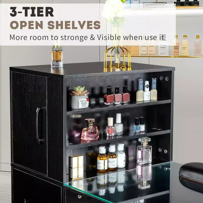 Schwarz/Pink Moderner Maniküre-Nageltisch mit Glasplatte & Handauflage, Einzelplatz