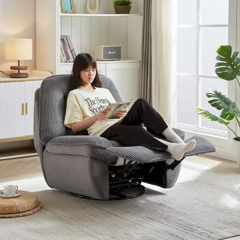 Drehbarer Relaxsessel aus Cord mit Gleitfunktion und Fußstütze für das Wohnzimmer