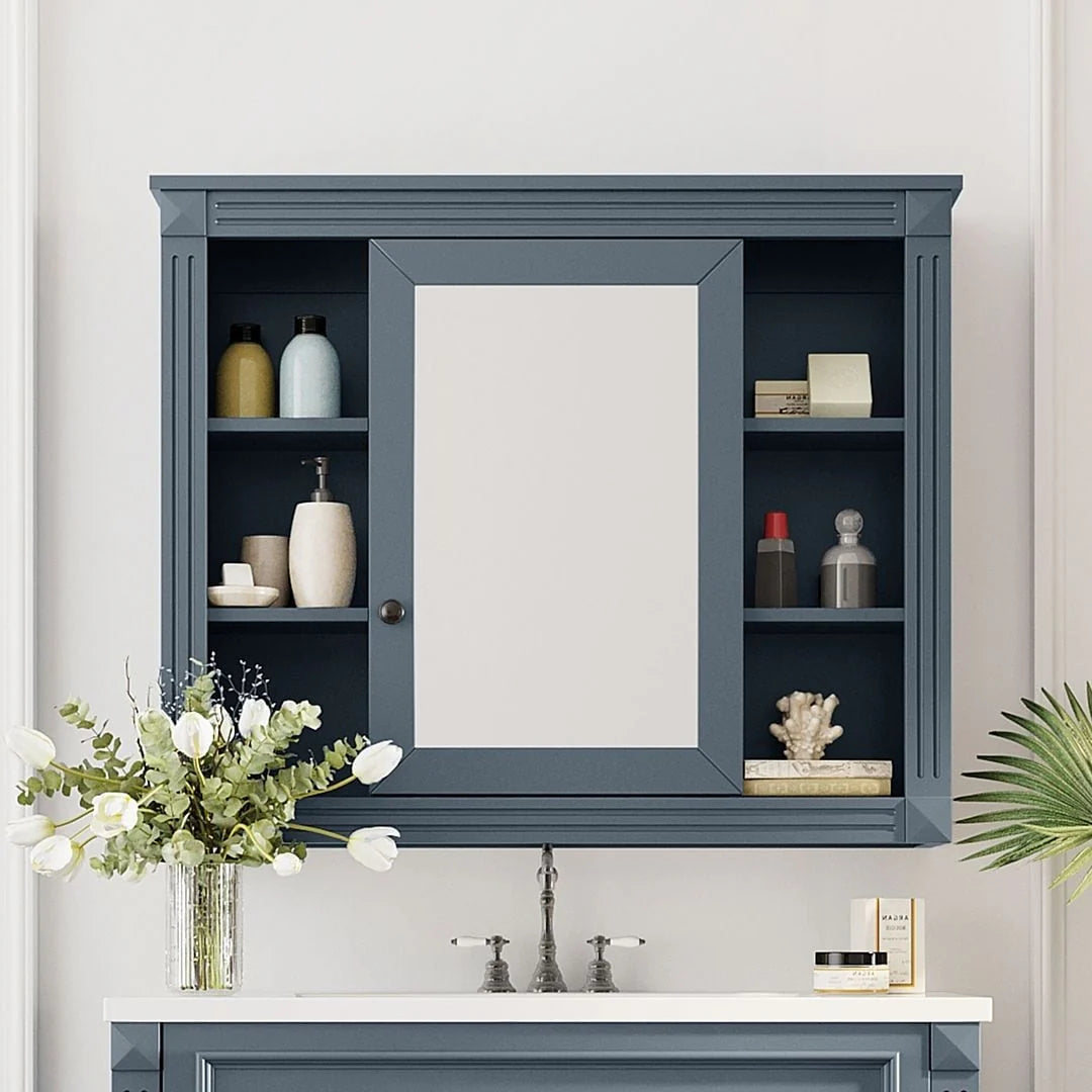 Moderner 36'' Badschrank mit Aufsatzwaschbecken und Spiegelschrank, 2 Türen und 2 Schubladen