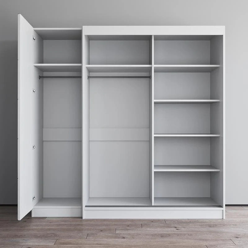 2-türiger Kleiderschrank mit Spiegel, Glasfront, 2-Personen (Grau / Schwarz / Weiß)