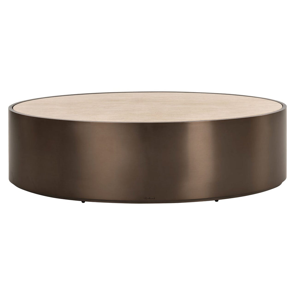 Ovaler Couchtisch aus Bronze mit beiger Kunstmarmorplatte