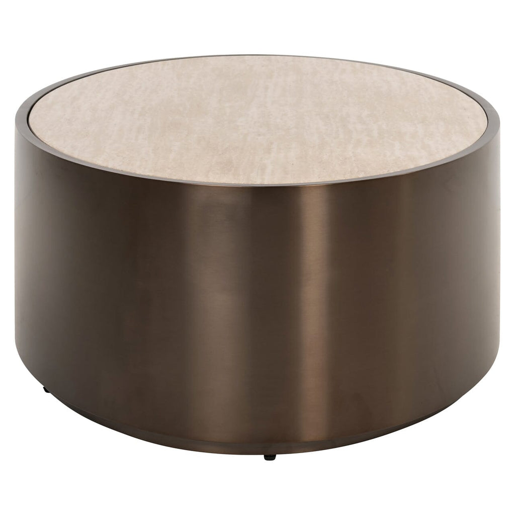 Ovaler Couchtisch aus Bronze mit beiger Kunstmarmorplatte