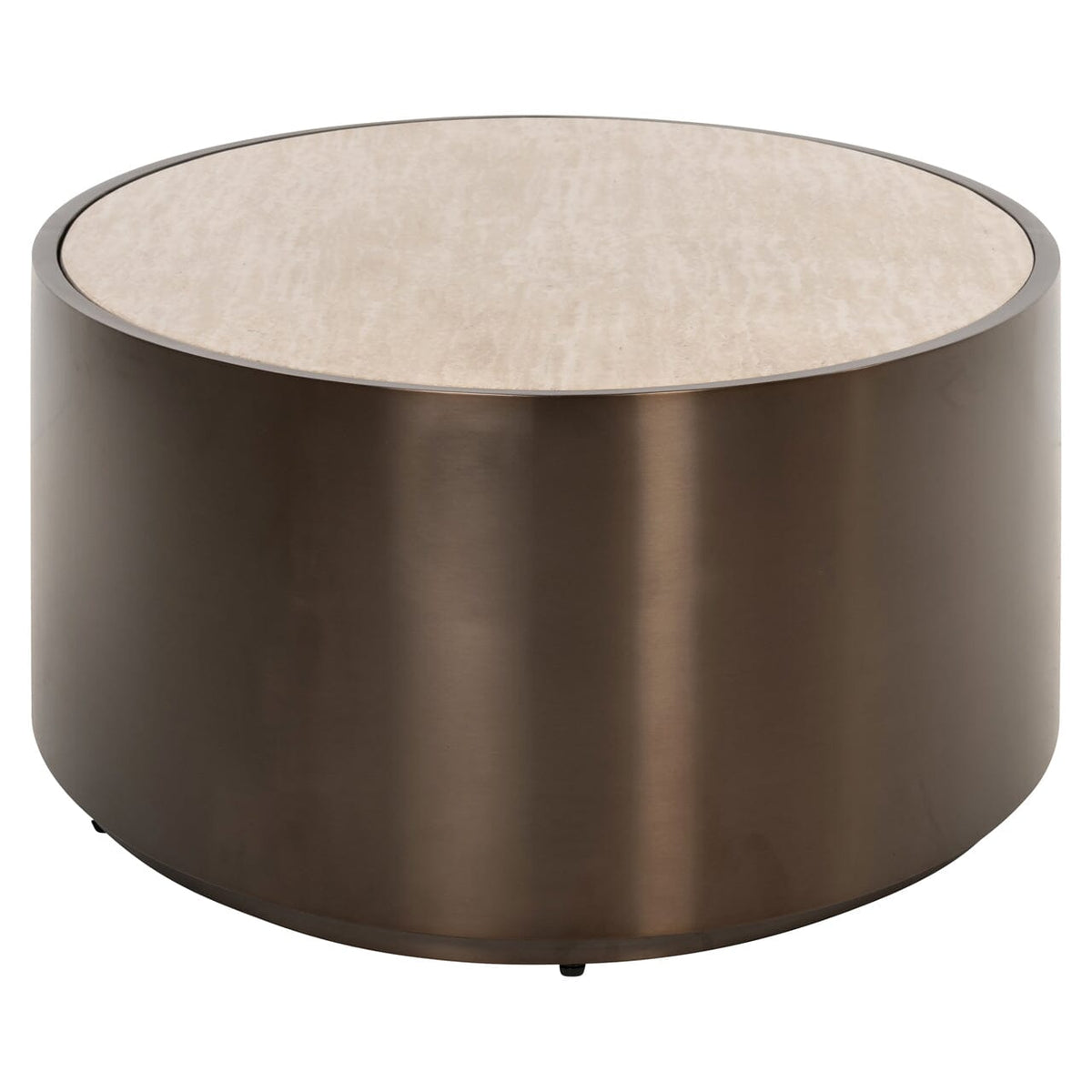 Ovaler Couchtisch aus Bronze mit beiger Kunstmarmorplatte