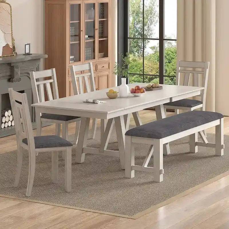 VECELO Esszimmerstühle aus Massivholz mit Leinenstoffbezug, Esszimmerstühle 2er/4er/6er Set