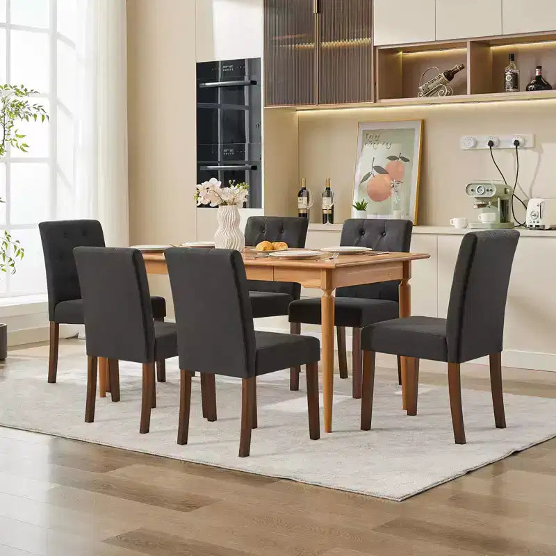 Parsons Esszimmerstühle mit Knopfheftung, 6er/4er-Set – Polsterstühle aus Stoff mit Holzbeinen & gepolsterten Sitzen – Wohnzimmer- und Küchenmöbel