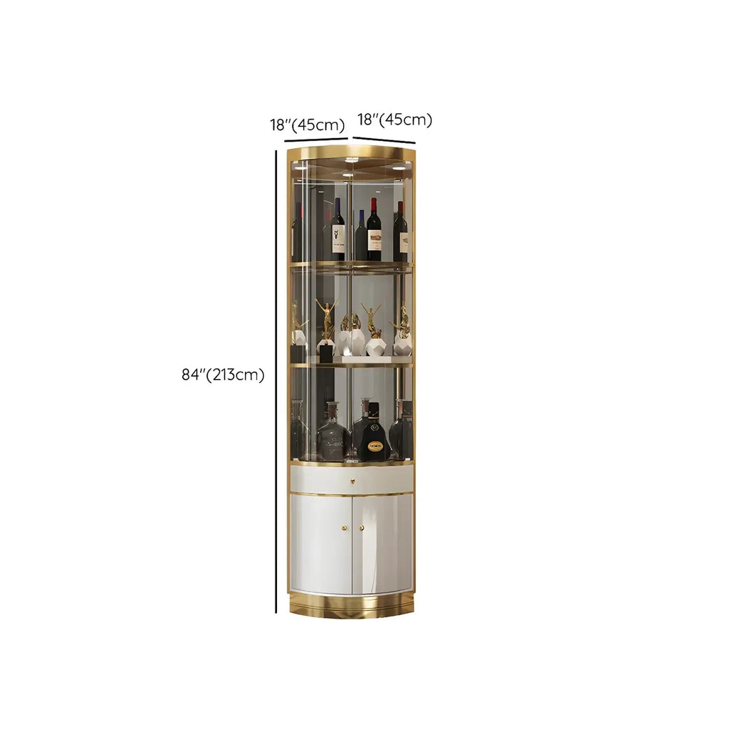 Glam Glossy Glas Gold Metall Abgerundete Display-Eckvitrine