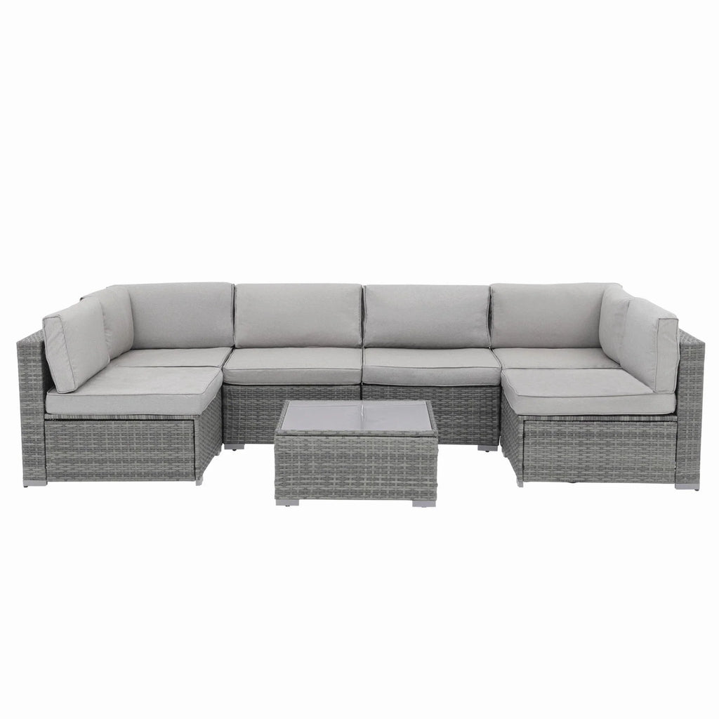 7-teiliges Outdoor-Sofa-Set aus Korbweide/Stahl mit Polstern