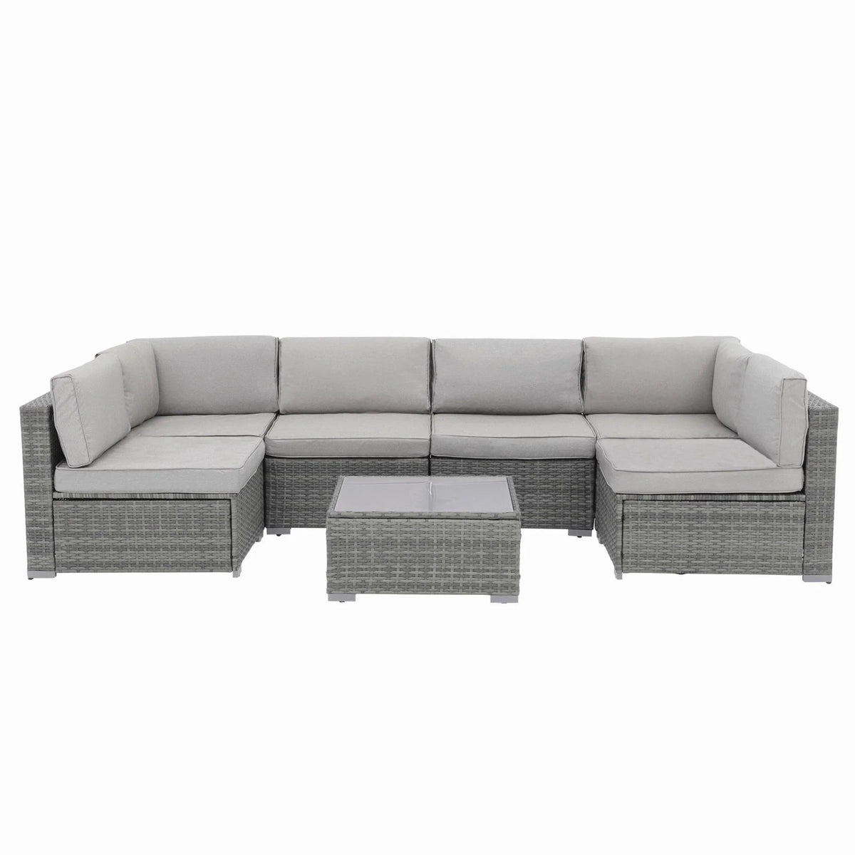 7-teiliges Outdoor-Sofa-Set aus Korbweide/Stahl mit Polstern