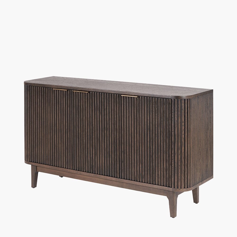 Dunkelbraunes geripptes Eichen-Sideboard mit 3 Türen