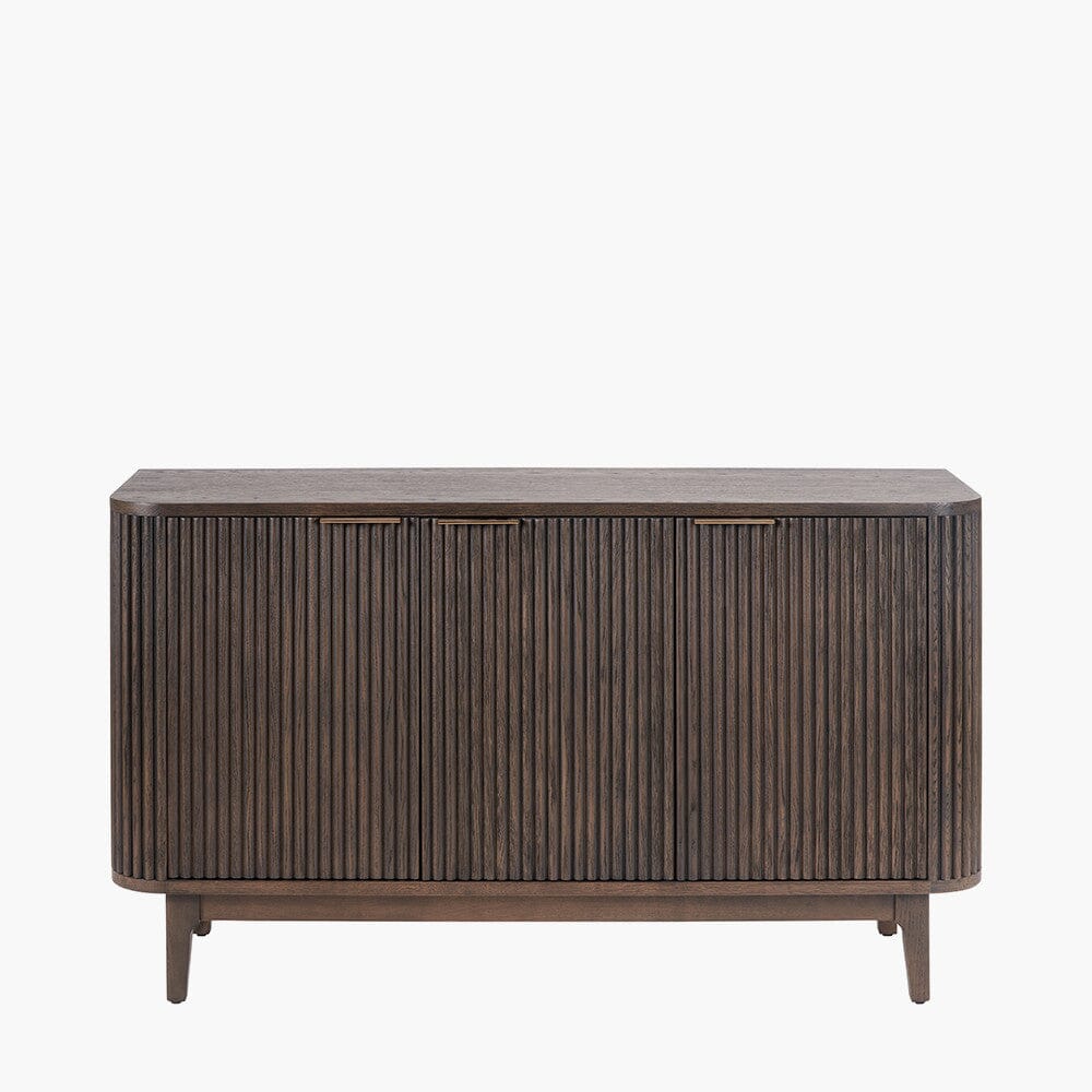 Dunkelbraunes geripptes Eichen-Sideboard mit 3 Türen
